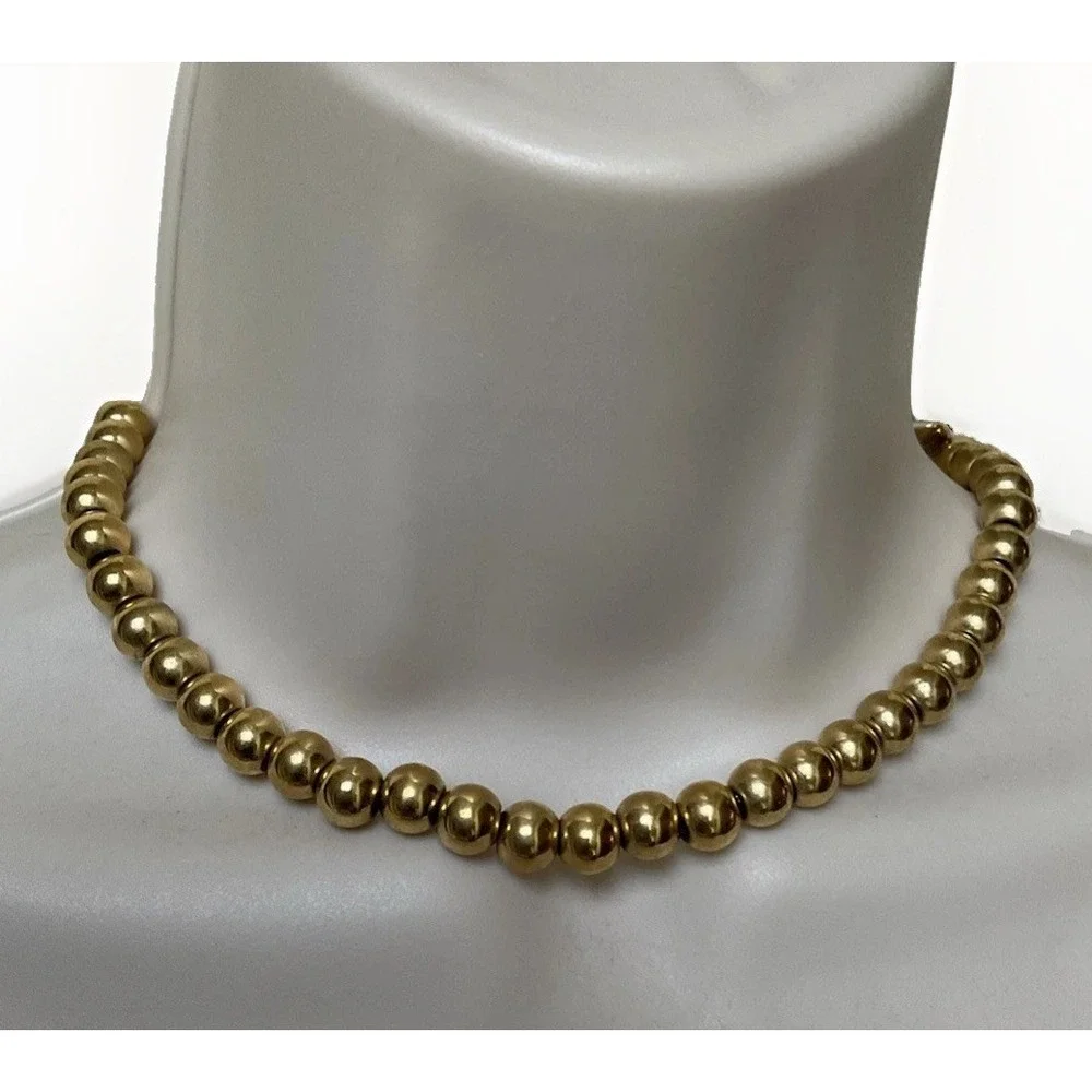 Lauren Ralph Lauren Gold Tone Beaded Chain Link Necklace Signed 16